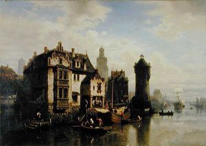 Näkymä Rotterdamiin (öljy paneeliin) tekijältä Hermann Meyerheim