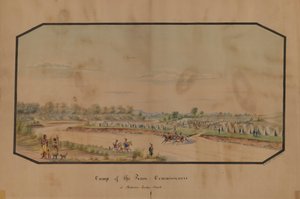 Rauhankomissaarien leiri Medicine Lodge Creekissä, 1867.