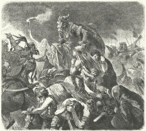 Attila Hunit Visigoottien ratkaisevan hyökkäyksen jälkeen Chalonin taistelussa, 451 tekijältä Hermann Vogel
