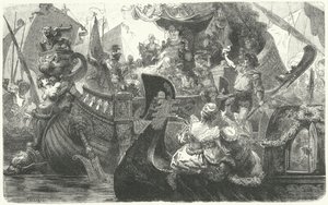 Catherine Cornaro purjehtii Venetsiasta Kyproksen kuningattareksi vuonna 1472 tekijältä Hermann Vogel