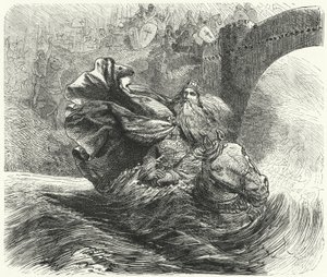 Frederick Barbarossa hukkumassa Saleph-jokeen kolmannella ristiretkellä, 1190