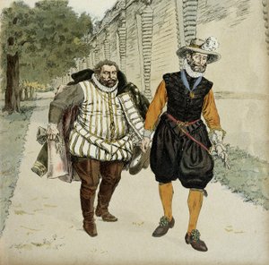 Henrik IV (1553-1610) ja Charles de Lorraine, Mayennen herttua (1554-1611). Ensimmäinen sovintohaastattelu kahden vihollisen, Mayennen, legueurs-johtajan ja kuninkaan välillä Chateau de Montceaux