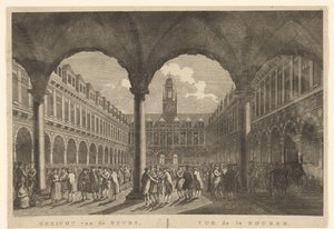 Näkymä Beurs van Hendrick de Keyserin sisäpihalle Näkymä pörssistä, Amsterdamissa / Vue de la Bourse, à Amsterdam (otsikko esineessä) tekijältä Hermanus Petrus Schouten (possibly)