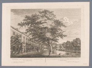 Näkymä mennoniittien orpokodista Amsterdamissa Näkymä Mennoniittien orpokodista Amsterdamiin / Vue de la Maison des Orphelins des Mennonites, à Amsterdam (otsikko esineessä) tekijältä Hermanus Petrus Schouten (possibly)