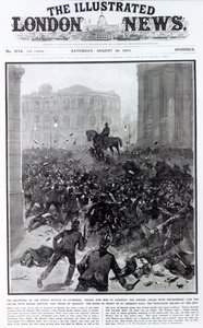 Taistelut Liverpoolin yleisessä liikennelakossa, "The Illustrated London News" -lehden kansi, 19. elokuuta 1911 (painettu)