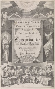 Nimisivu teokselle "Biblical Naem-en Chronijckboek, 1632" Raamatun nimi ja aikakirja (otsikko esineessä)