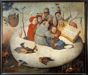 Konsertti munassa Alkemian satiiri, jota symboloi filosofinen muna. Maalaus Hieronymus Van Aekenin (Aken) mukaan, Jerome Bosch (1450-1516) 1400-luvun su. 1,08x1,26 m Lille, musee des Beaux Arts. - Konsertti munassa. Alkemian satiiri sym