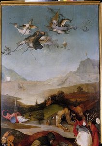 Pyhän Antoniuksen kiusaus (Triptycon, yksityiskohta vasemmasta siivestä) tekijältä Hieronymus Bosch