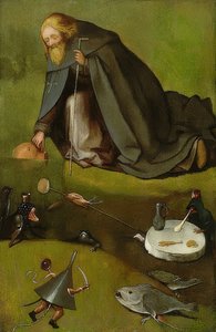 Pyhän Antoniuksen kiusaus. Noin 1500-10 tekijältä Hieronymus Bosch