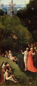 Maallinen paratiisi. Lähde: Neljä visiota tulevaisuudesta par Bosch, Hieronymus (n. 1450-1516). Öljy puulle, koko: 88,5x39,8, n. 1490-1510, Palazzo Grimani, Venetsia tekijältä Hieronymus Bosch