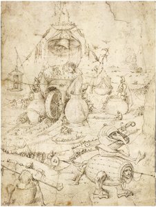 Helvetin maisema par Bosch, Hieronymus (n. 1450-1516). Kynä, ruskea intialainen muste paperille, n. 1500, yksityinen kokoelma tekijältä Hieronymus Bosch