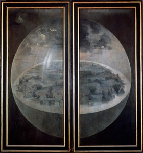Maailman luominen, triptyykin suljetut ovet The Garden of Earthly Delights, c1500 tekijältä Hieronymus Bosch