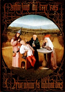 Hulluuden kiven louhinta (kiven leikkaaminen tai hulluuden parantaminen) - maalaus tekijältä Hieronymus Bosch