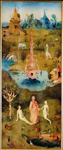 Ihanuuksien puutarha, triptyykki, vasen paneeli, yksityiskohta tekijältä Hieronymus Bosch