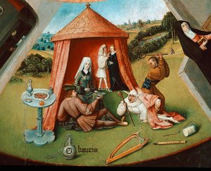 The Lust. Yksityiskohta seitsemän pääsynnin taulukosta (öljy puulle tekijältä Hieronymus Bosch