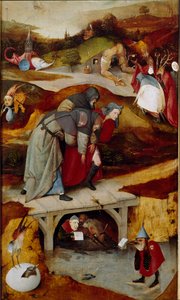 Kiusausten triptyykki (yksityiskohta) 1505-1506 (öljy kankaalle) tekijältä Hieronymus Bosch