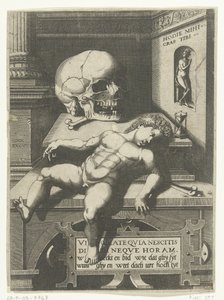 Vanitas-esitys lapsen ja kallon kanssa (Hodi mihi kras tibi / Tänään minä, huomenna sinä)