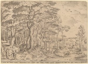 Maisema Kristuksen kiusauksen kanssa tekijältä Hieronymus Cock after Pieter Bruegel the Elder