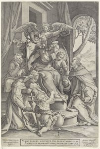 Pyhä perhe Elisabetin ja Johannes Kastajan kanssa, Denys Calvaertin jälkeen, 1563 - ennen vuotta 1611 tekijältä Hieronymus or Jerome Wierix