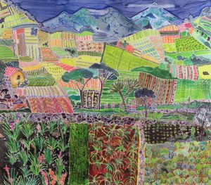 Cabbages and Lillies Revisited, Guatemala, 2006 (värit silkillä) tekijältä Hilary Simon