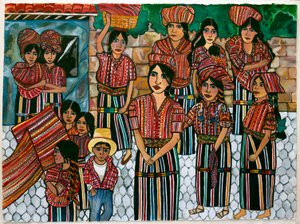 Guatemalan Girls, Solola, 2023 (akvarelli paperille) tekijältä Hilary Simon