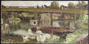 Joutsenet, Cookham Bridge (öljy kankaalle) tekijältä Hilda Carline