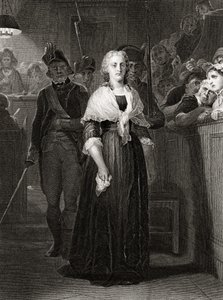 Marie Antoinette vallankumoustuomioistuimen edessä 14. lokakuuta 1793, kaivertaja William French (n.1815-98). tekijältä Hippolyte Delaroche