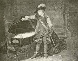 Oliver Cromwell katselee kuningas Kaarle I:n ruumista (syväpaino). tekijältä Hippolyte Delaroche