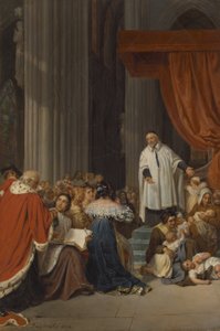 Saint Vincent de Paul saarnaa Ludvig XIII:n hovissa hylättyjen lasten puolesta, 1823 tekijältä Hippolyte Delaroche