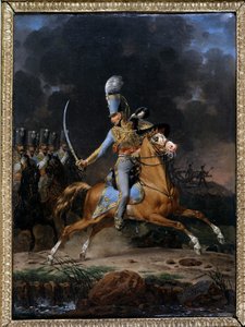 Eversti de Hussard noin 1815 - 1816. Lecomten maalaus vuodelta 1816. Kokoelma "" The Soldiers of Yesteryear"". Pariisi