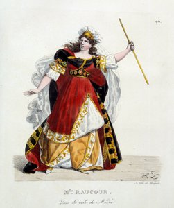 Ranskalainen näyttelijä Mademoiselle Raucourt (kuoli 1815) Medeen roolissa Comedie Francaisessa; Hippolyte Lecomten litografia (1781-1857) tekijältä Hippolyte Lecomte