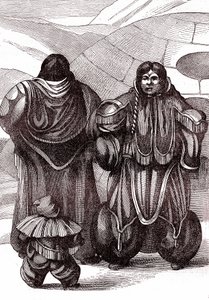 Eskimo-perhe. 1880 (kaiverrus) tekijältä Hippolyte Leon Benett