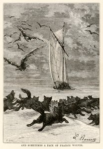 Ja joskus lauma preeriasusia, Jules Vernen (1828-1905) Ympäri maailmaa kahdeksassakymmenessä päivässä, Louisin kaivertama, 1873