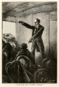Ja sinä, uskollinen ystäväni, Jules Vernen (1828-1905) teoksesta Maailman ympäri kahdeksassakymmenessä päivässä, Louisin kaivertama, 1873 tekijältä Hippolyte Leon after Benett