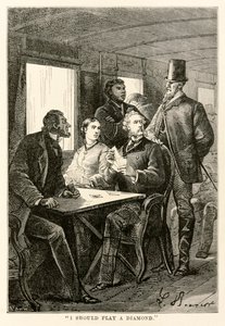 Minun pitäisi soittaa timanttia, Jules Vernen (1828-1905) teoksesta Maailman ympäri kahdeksassakymmenessä päivässä, jonka on kaiverruttanut Adolphe François Pannemaker (1822-1900), 1873. tekijältä Hippolyte Leon after Benett