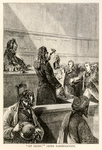 Kenkäni!, huusi Passepartout, Jules Vernen (1828-1905) teoksesta Maailman ympäri kahdeksassakymmenessä päivässä, kaivertaja Adolphe François Pannemaker (1822-1900), 1873.