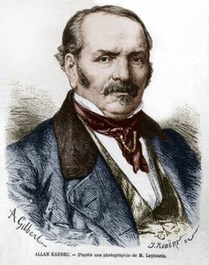 Allan Kardec (1804-1869) oikea nimi Hippolyte Leon Denisart-Rivail, spiritualismin keksijä Ranskassa, kaiverrus Leymarien valokuvan jälkeen tekijältä Hippolyte Leymarie
