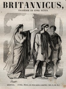 Agrippine. Pysäytä Neron, minulla on kaksi sanaa kerrottavana sinulle - Britannicus-tragedia viidessä näytöksessä - kaiverrus "" Jean Racinen teoksiin"", jonka kuvitti Pauquet ja huomautus Emile de La Bedollieresta - 1851