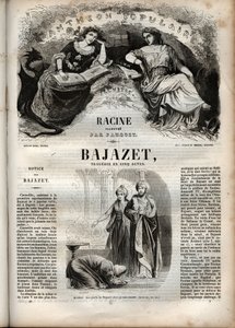 Bajazetin tragedia viidessä näytöksessä Jean Racinen kaiverruksella "" Oeuvres de Jean Racine"" kuvittamana Pauquet ja huomautuksen Emile de La Bedolliere - 1851