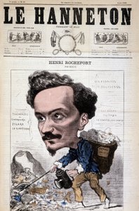 Sarjakuva Henri Rochefort (1831-1913), ranskalainen toimittaja, kirjailija ja poliitikko. Le Hannetonissa, 4. kesäkuuta