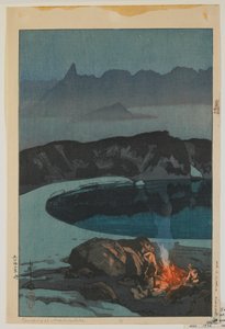 Telttailu Washihassa, sarjasta Kaksitoista kohtausta Japanin Alpeilla, Taisho-aikakausi tekijältä Hiroshi Yoshida