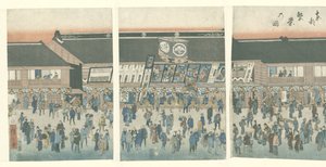 Toimintaa itäisessä pääkaupungissa Toto hanei no zu (otsikko esineessä) tekijältä Hiroshige (I) , Utagawa