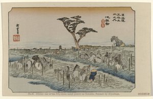 Chiryu Nro 40. Chiriu: yksi Tokaidon viidestäkymmenestä kolmesta merkittävästä paikasta, Hiroshigen maalaama (otsikko esineessä) De Tôkaidô van Hiroshige (sarjan nimi) Hiroshige no fude Tôkaidô (sarjan nimi esineellä) tekijältä Hiroshige (I) , Utagawa
