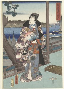 De Eganten prinssi Genji Tesuma Furyu Genji Suma tekijältä Hiroshige (I) , Utagawa