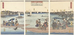 Lautat Sumida-joella Sumidagawa watashi no zu (otsikko esineessä) Itäisen pääkaupungin kuuluisia näkymiä (sarjan nimi) Toto meisho zue (sarjan nimi esineessä) tekijältä Hiroshige (I) , Utagawa