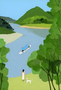 Nainen katselee laivaa. tekijältä Hiroyuki Izutsu