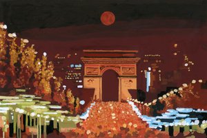 Riemukaari ja Champs Elysées yöllä, 2015 (guassi paperille) tekijältä Hiroyuki Izutsu