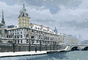Seine talvella, 2015 (guassi paperilla) tekijältä Hiroyuki Izutsu