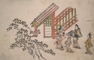 Lähellä New Yoshiwara Gatea tekijältä Hishikawa Moronobu