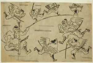 Tengu-kuningas kouluttaa oppilaitaan tekijältä Hishikawa Moronobu